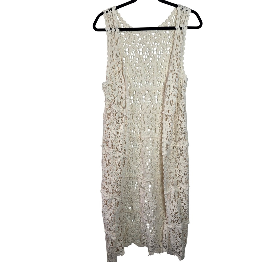 Boho‎ Open Knit Crochet Cotton Duster Off White Landry Womens size Small